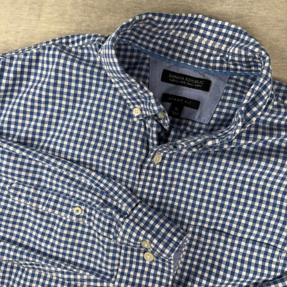 Banana Republic Button Down Mens XL Custom 078 Wash Cotton Grant Fit Gingham